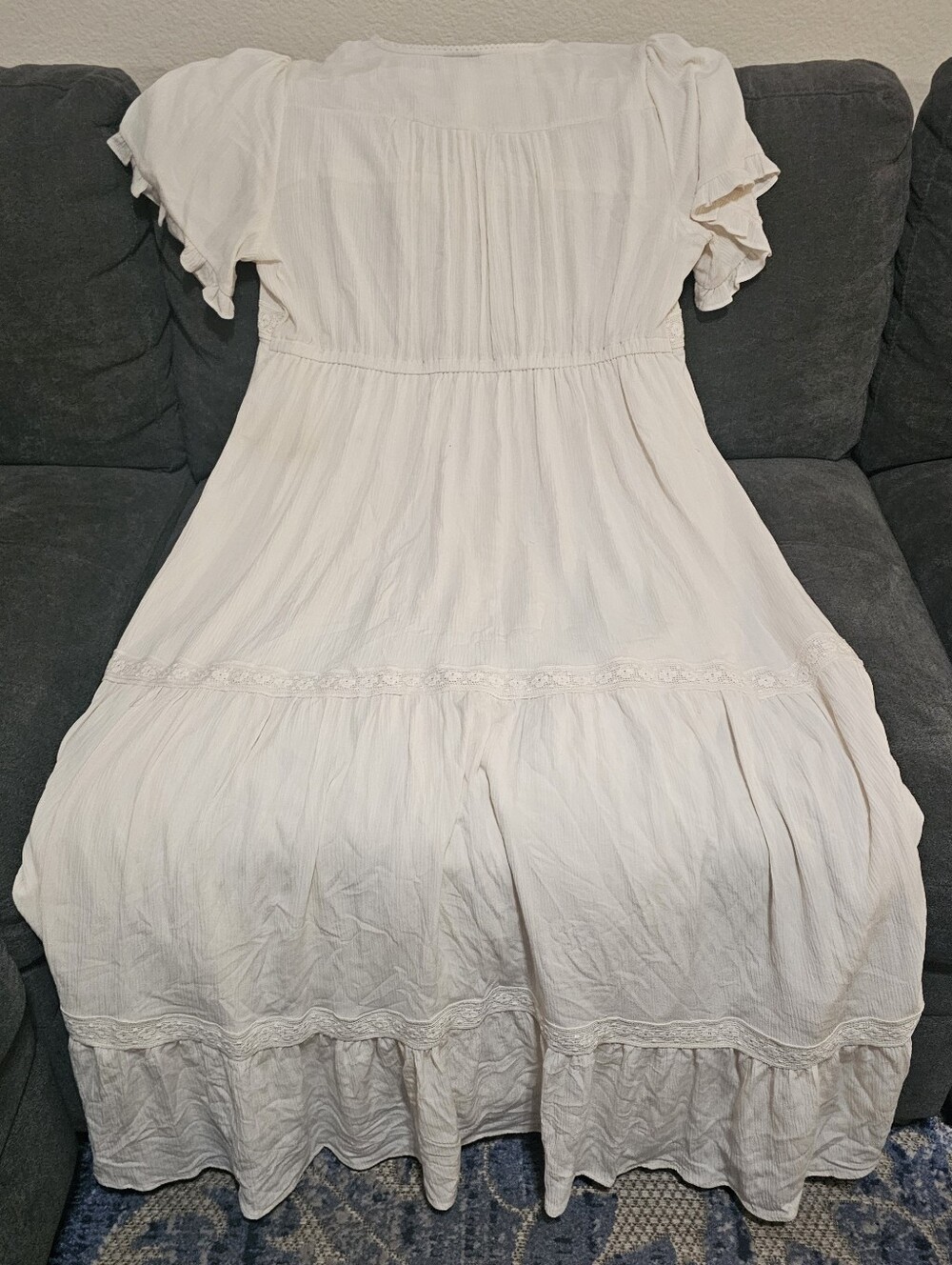 NWT Torrid Cream Maxi Dress Size 1 / 1X 14-16 Boho Tiered Flutter Sleeve - Picture 6 of 10